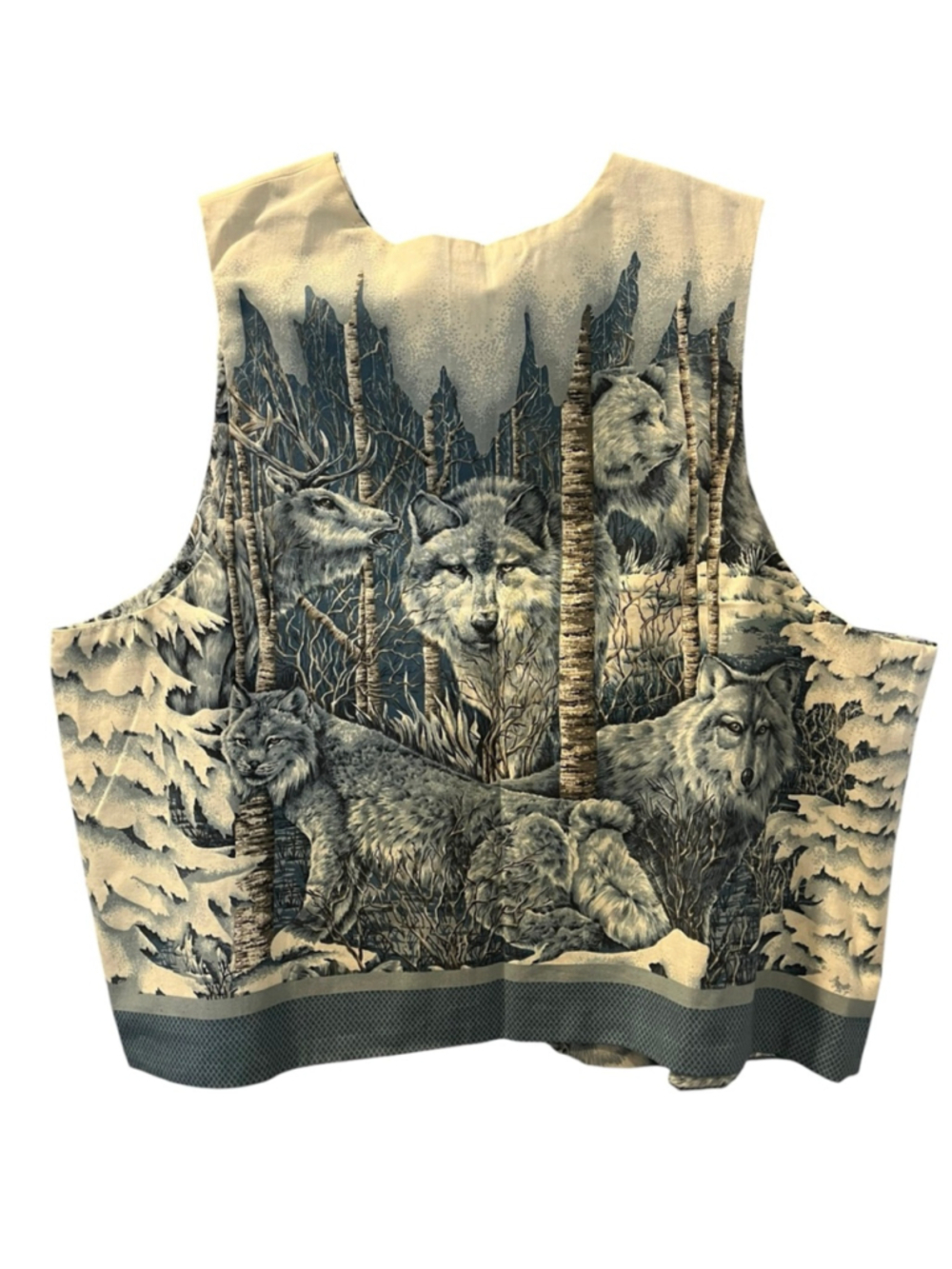 VTG Midwinter Dream Wolf Bear Wildlife Vest Reversible Granola Casual Size XL